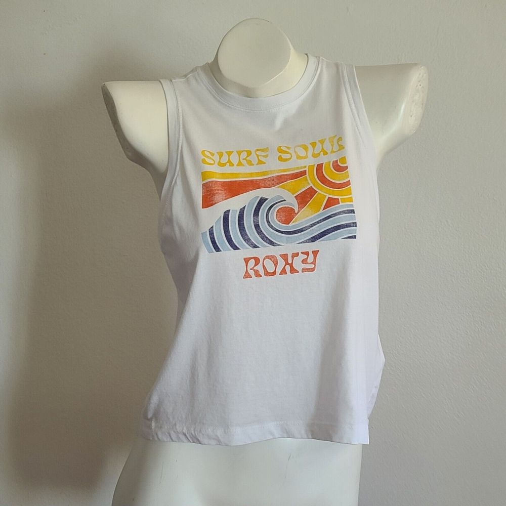 Roxy Moonlight Serenade Cropped Tank Top White Graphic Organic Cotton